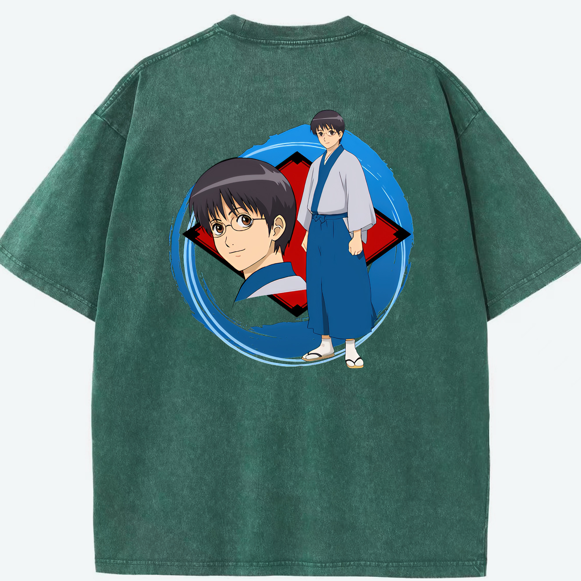 （画像用） ぎんたま 坂田銀時（さかたぎんとき） 神楽 志村新八（しむら しんぱち） GINTAMA Sakata Gintoki Kagura Shimura Shinpachi 綿100% ヴィンテージ風 半袖Tシャツ（背面プリント）